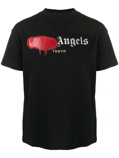 Shop Palm Angels Tokyo Sprayed Logo T-shirt In Black