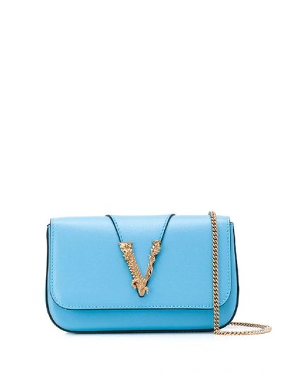 Shop Versace Virtus Crossbody Bag In Blue