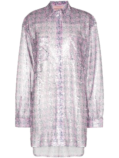 Shop Natasha Zinko Sequinned Houndstooth-print Shirt In Pink