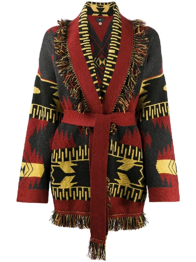 Shop Alanui Geometric Pattern Knitted Cardigan In Red