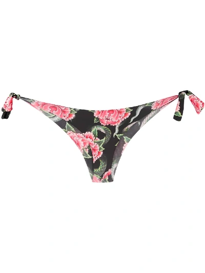 Shop John Richmond Rayt Floral-print Bikini Bottom In Black