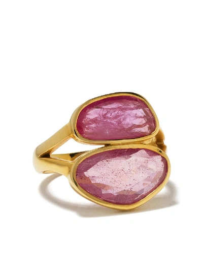 Shop Pippa Small 18kt Yellow Gold Dawn Double Ruby Ring In Pink
