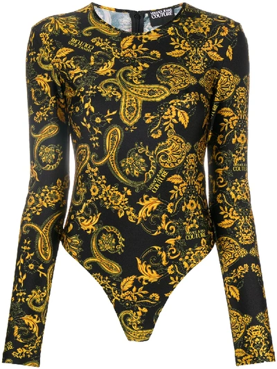 Shop Versace Jeans Couture Paisley Loop-print Bodysuit In Black