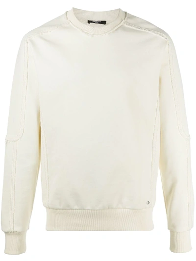 Shop Balmain Frayed-edge Cotton Sweatshirt In Neutrals