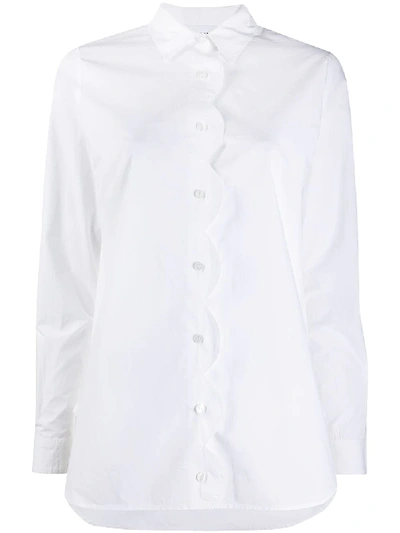 Shop Ganni Scalloped Detail Longsleeved Shirt In White
