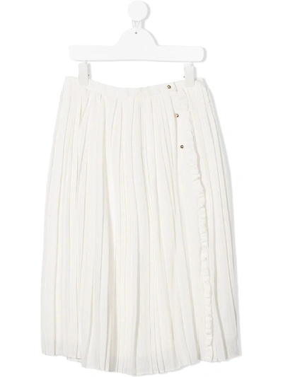 Shop Chloé Metallic-thread Pleated Skirt In White