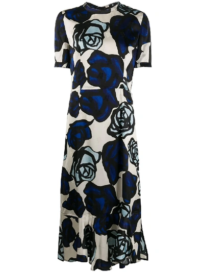 Shop Marni Rose Print Midi Dress In White