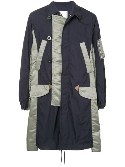 Shop Sacai Reconstructed Coat In Blue