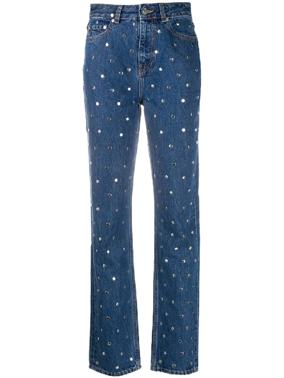 Shop Ganni Studded Straight-leg Jeans In Blue