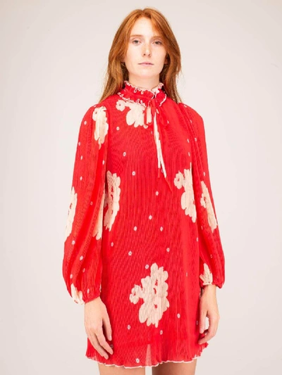 Shop Ganni Pleated Georgette Dress Lollipop In Red