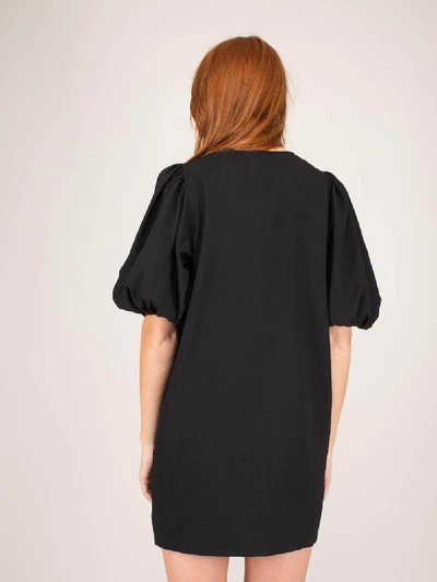 Ganni Heavy Crepe Puff Sleeve Dress In Black | ModeSens