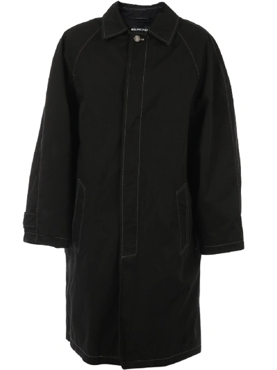 Shop Balenciaga Raglan Trench Coat In Black