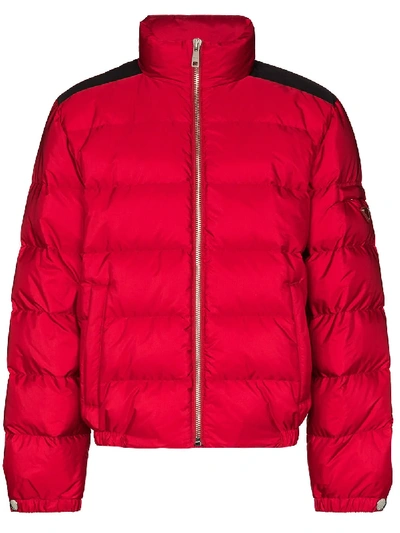Shop Prada Logo-embellished Padded Jacket In Red