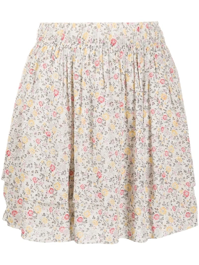 Shop Ganni Floral-print Pull-on Skirt In Neutrals
