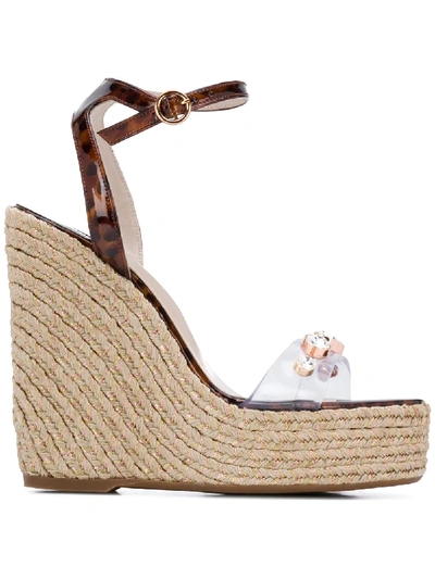 Shop Sophia Webster Dina Gem-embellished Wedge Sandals In Brown