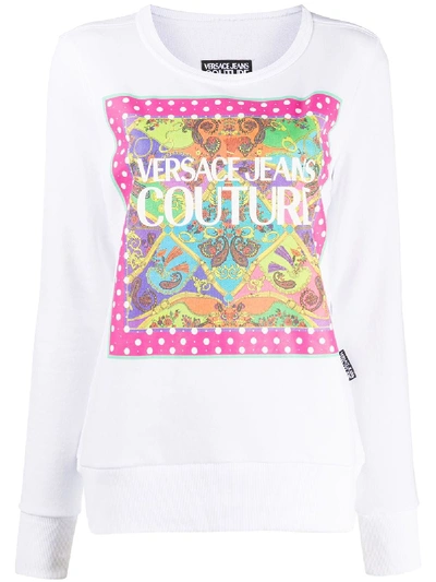 Shop Versace Jeans Couture Logo Print Sweatshirt In White