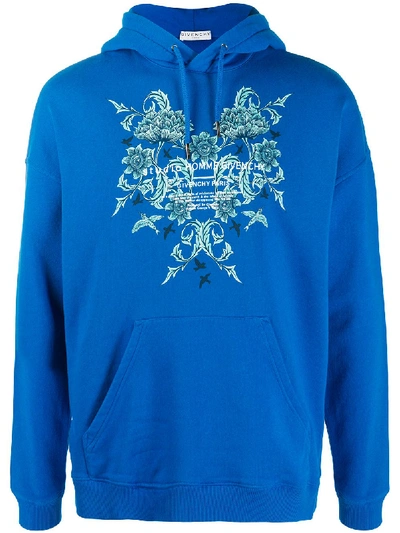 Shop Givenchy Floral-print Hoodie In Blue