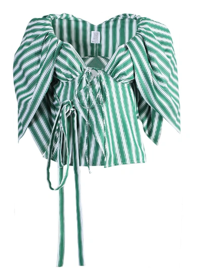 Shop Rosie Assoulin Twisty Puff Sleeve Top In Green
