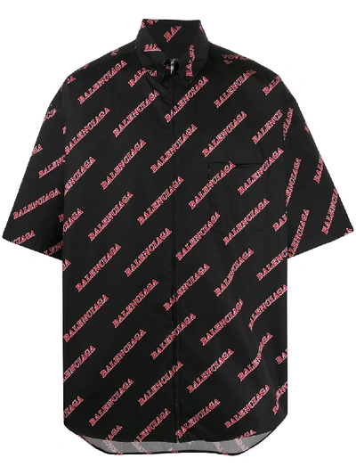 Shop Balenciaga Diagonal Logo Print Shirt In Black