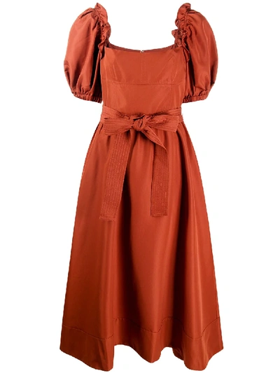 Shop Self-portrait Flared Midi Dress In Brown