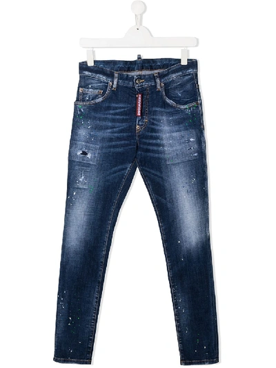 Shop Dsquared2 Teen Distressed Skinny Jeans In Blue