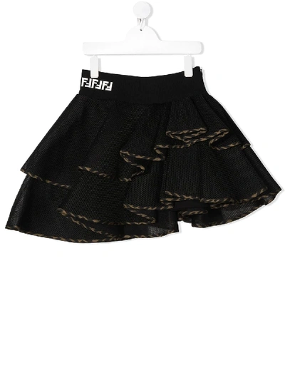 Shop Fendi Teen Ff-motif Tiered Skirt In Black