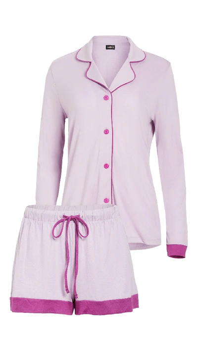 Shop Cosabella Bella Pima Long Sleeve Top & Boxer Set In Tuscan Lavender/jelly
