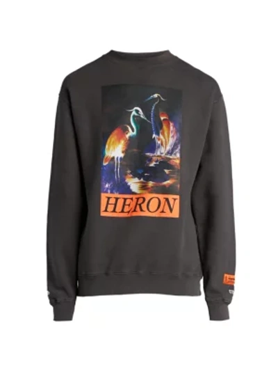 Shop Heron Preston Graphic Print Crewneck Sweatshirt In Onyx Dark Orange