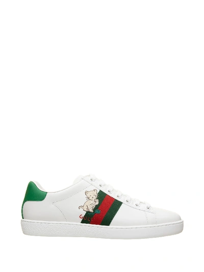Shop Gucci Ace Sneakers With Kitten In Bianco