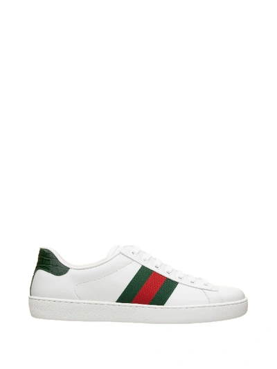Shop Gucci Ace Leather Sneaker In Bianco V.r.v. Verde