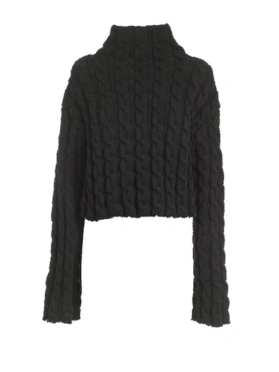 Shop Balenciaga Cable Knit Turtleneck Sweater In Black