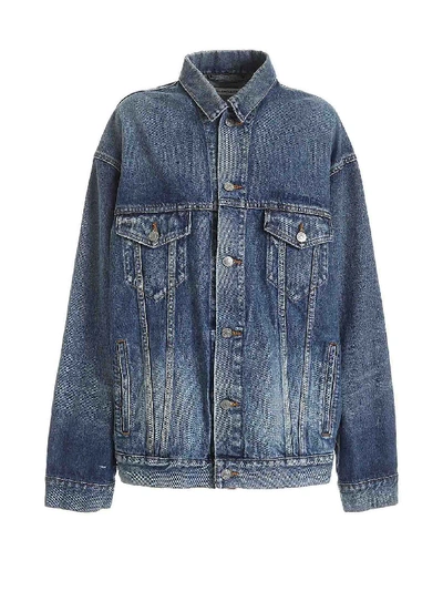Shop Balenciaga Embroidered Denim Oversize Jacket In Authentic Dark Blue
