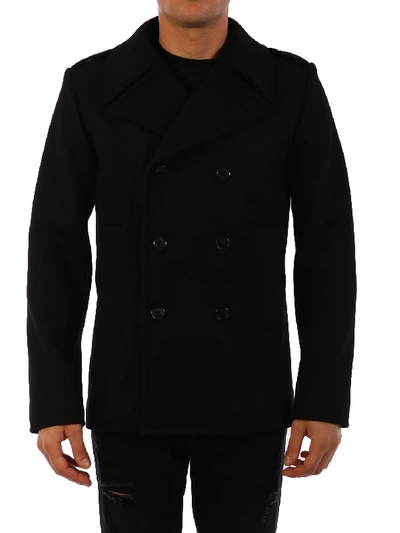 Shop Saint Laurent Wool Pea Coat Black