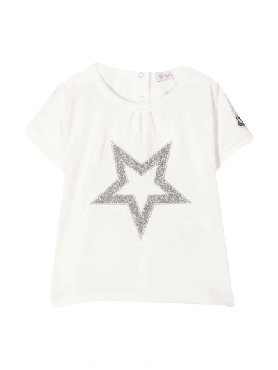 Shop Moncler White T-shirt With Frontal Star Embroidery In Bianco