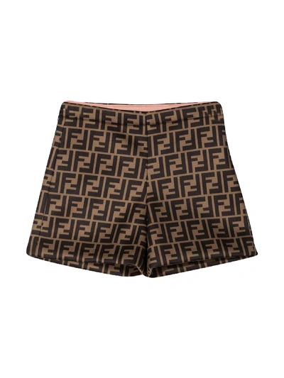 Shop Fendi Brown Shorts With Ff Pattern In Marrone/rosa