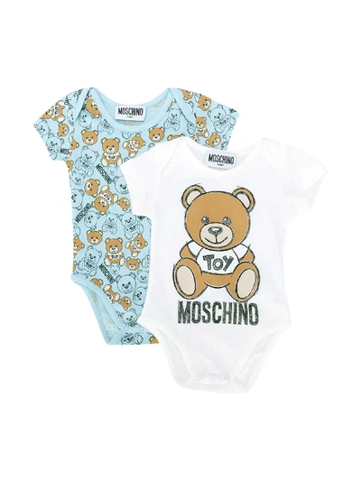 Shop Moschino Romper With Multicolor Toy Press In Blu