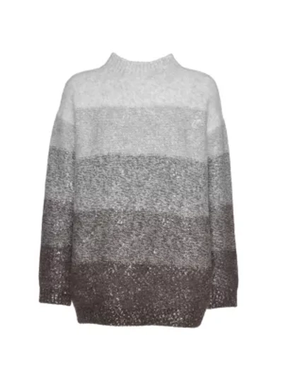 Shop Fabiana Filippi Gradient Stripe Wool-blend Knit Turtleneck In Grey