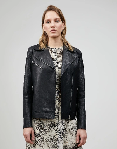 Shop Lafayette 148 Plus-size Washed Italian Lambskin Aisling Moto Jacket In Black