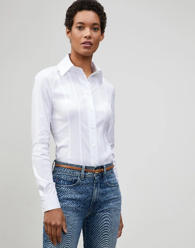 Shop Lafayette 148 Plus-size Italian Stretch Cotton Abbott Shirt In White