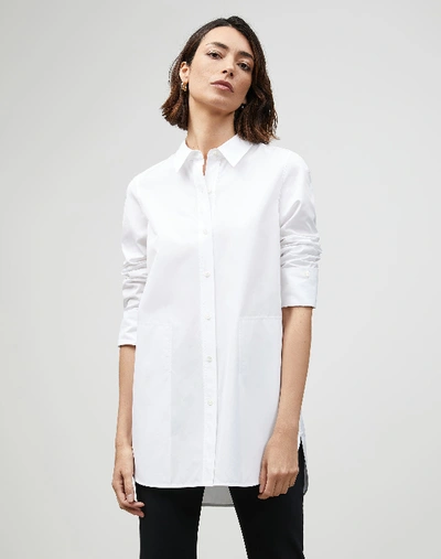 Shop Lafayette 148 Plus-size Italian Sculpted Cotton Wilkes Shirt In White