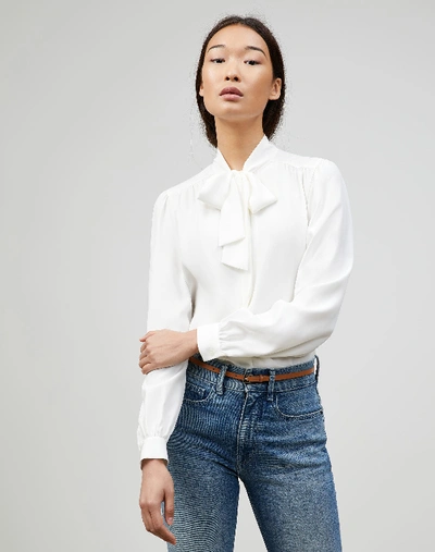 Shop Lafayette 148 Petite Matte Silk Cecile Blouse In White