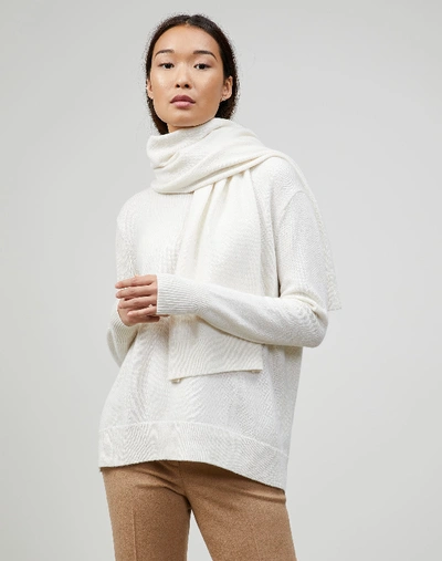 Shop Lafayette 148 Cashmere Crewneck Detachable Scarf Sweater In White