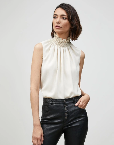 Shop Lafayette 148 Featherweight Crepe Blythe Blouse In Beige