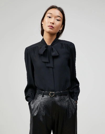 Shop Lafayette 148 Plus-size Matte Silk Cecile Blouse In Black