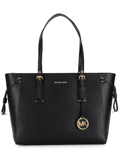 Shop Michael Michael Kors Voyager Leather Tote Bag In Black