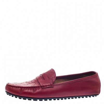 Pre-owned Gucci Red Leather Flats