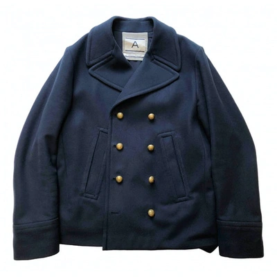 Pre-owned Andrea Pompilio Wool Peacoat In Blue