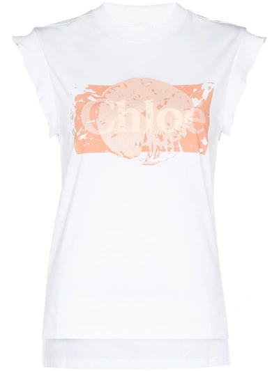 Shop Chloé Logo-print Cap-sleeve T-shirt In White