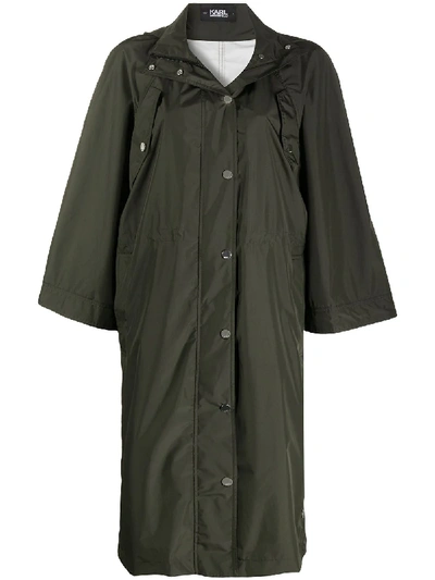 Shop Karl Lagerfeld Hooded Long-length Raincoat In Green