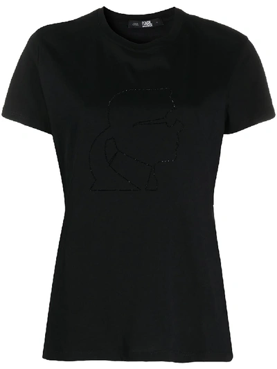 Shop Karl Lagerfeld Karl Profile-print Cotton T-shirt In Black